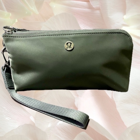 Lululemon Dual Pouch Grey Sage Green Wristlet Bag
